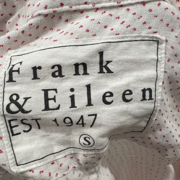 Frank & Eileen Barry 100% Linen White Red Numbers Math Tailored Button Shirt S - Picture 11 of 12